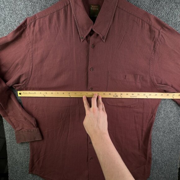 Scott Barber Button Up Shirt Men Large Red Check All Cotton Soft Long Sleeve - Picture 5 of 13